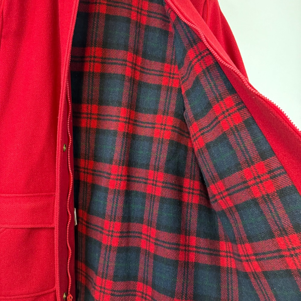 Eddie Bauer Red Wool Blend Plaid Lined Removable Hooded Jacket Size‎ 15 16 Large - Picture 4 of 13